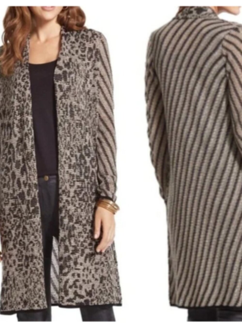 Chico's Elizabeth Animal Striped Duster Cardigan Sweater size 1